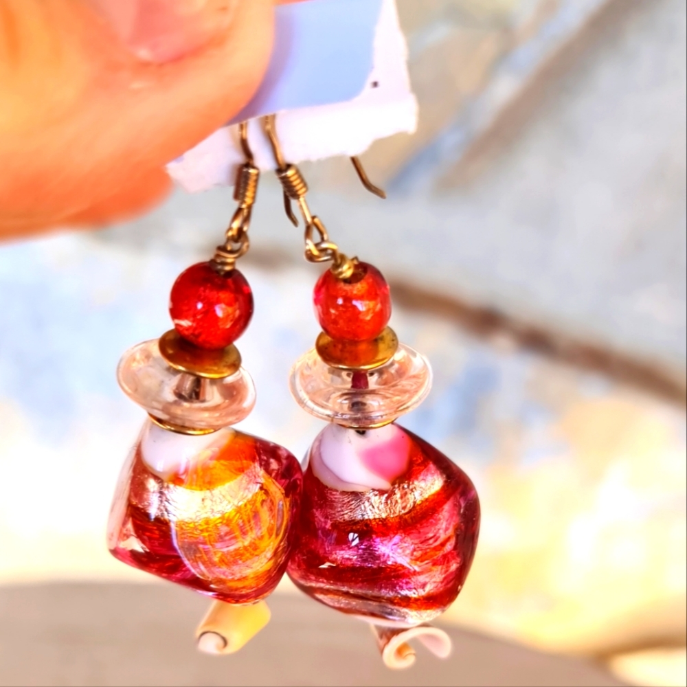 Murano Glass Shimmer Earrings Dangle Drop Made in Italy